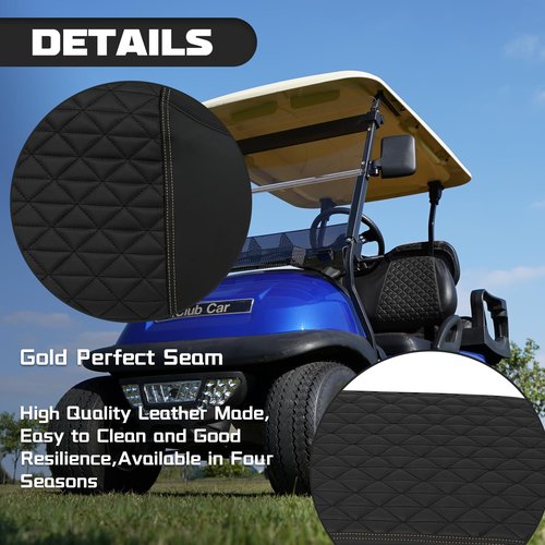 XUANYUDG0769 Golf Golf Cart Seat Covers Front and Rear for Club Car Precedent/Onward/Tempo OEM Ordinary Seat Cushion, Adjustable Buckles/No Stapler Required, Black
