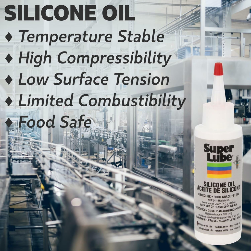 Super Lube Silicone Oil - NSF Certified Food Grade | High & Low Temp Stability | 4oz Clear Bottle