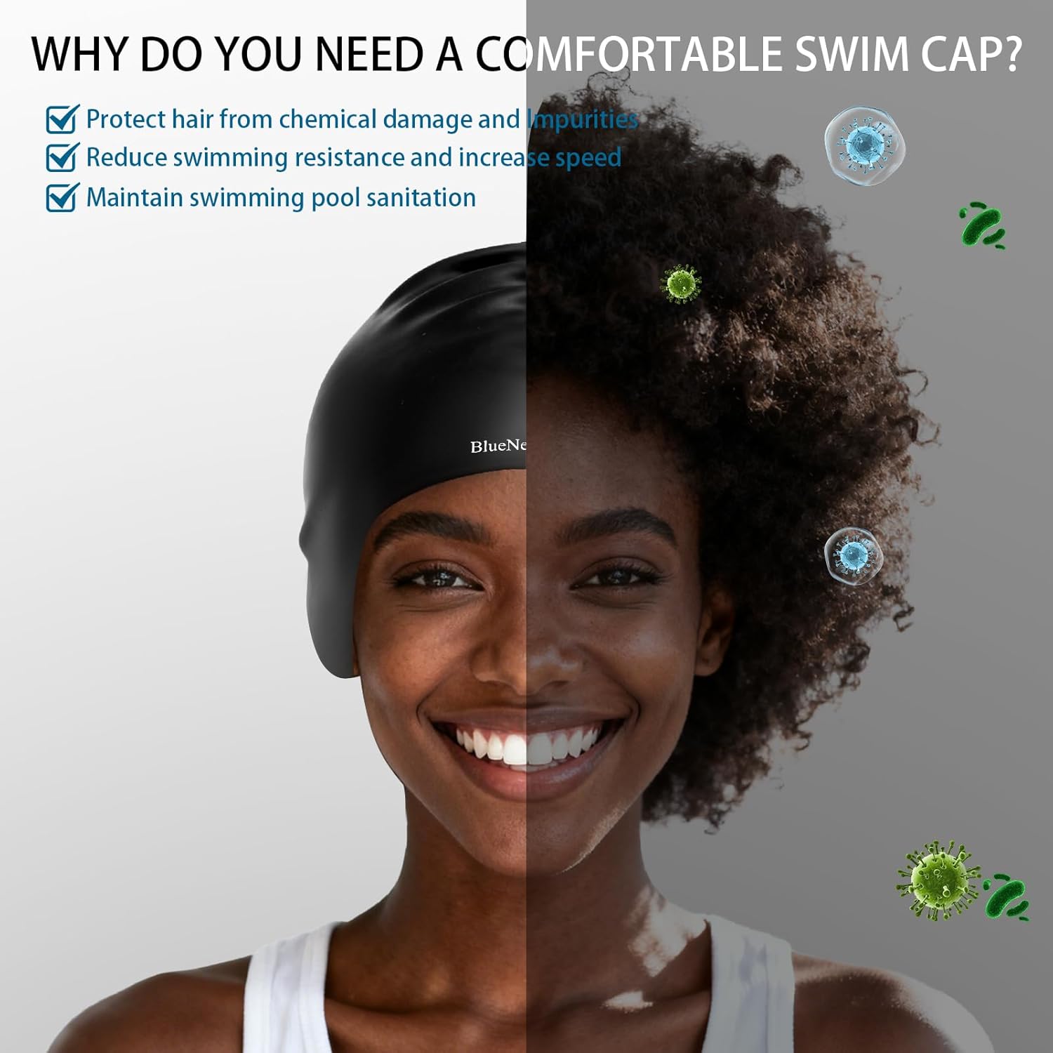 Skiennix Extra Large Swim Cap - Durable Liquid Silicone with Ear Protection | Ideal for Long, Thick Hair