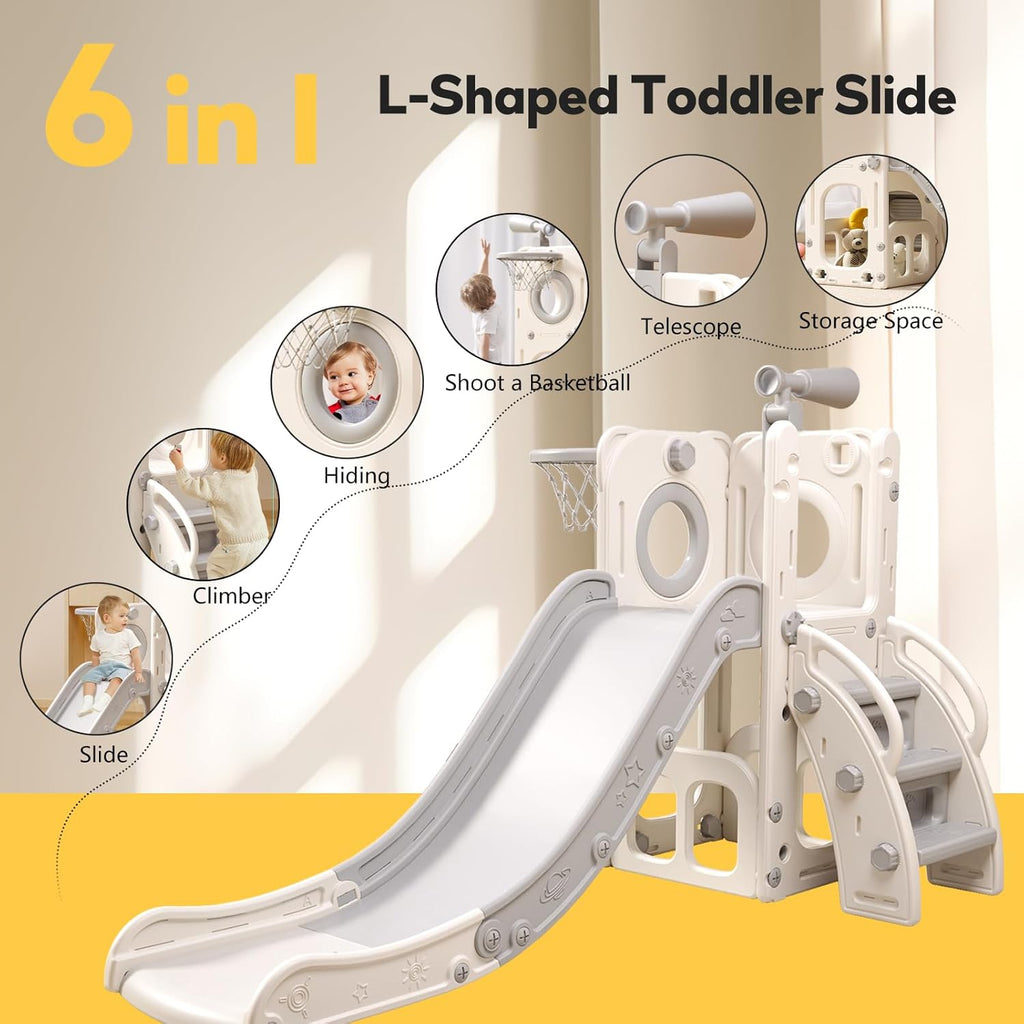 Skiennix 6-in-1 Toddler Playset - Versatile Slide with Basketball Hoop & Ring Toss | Indoor/Outdoor Fun