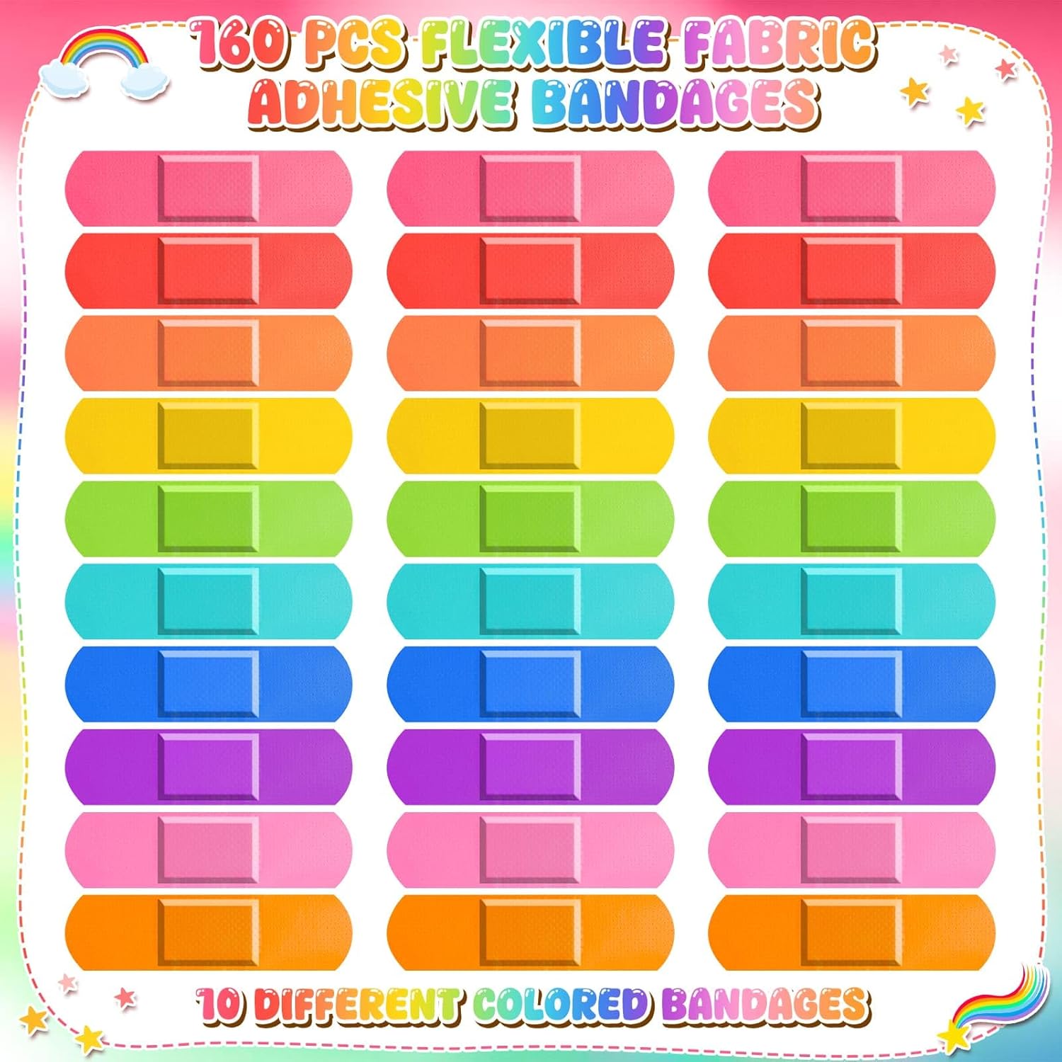 Skiennix Kids Bandages - 160 Pcs Colorful Neon Adhesive Strips | Waterproof & Flexible for Cuts, 2.83'' x 0.75''