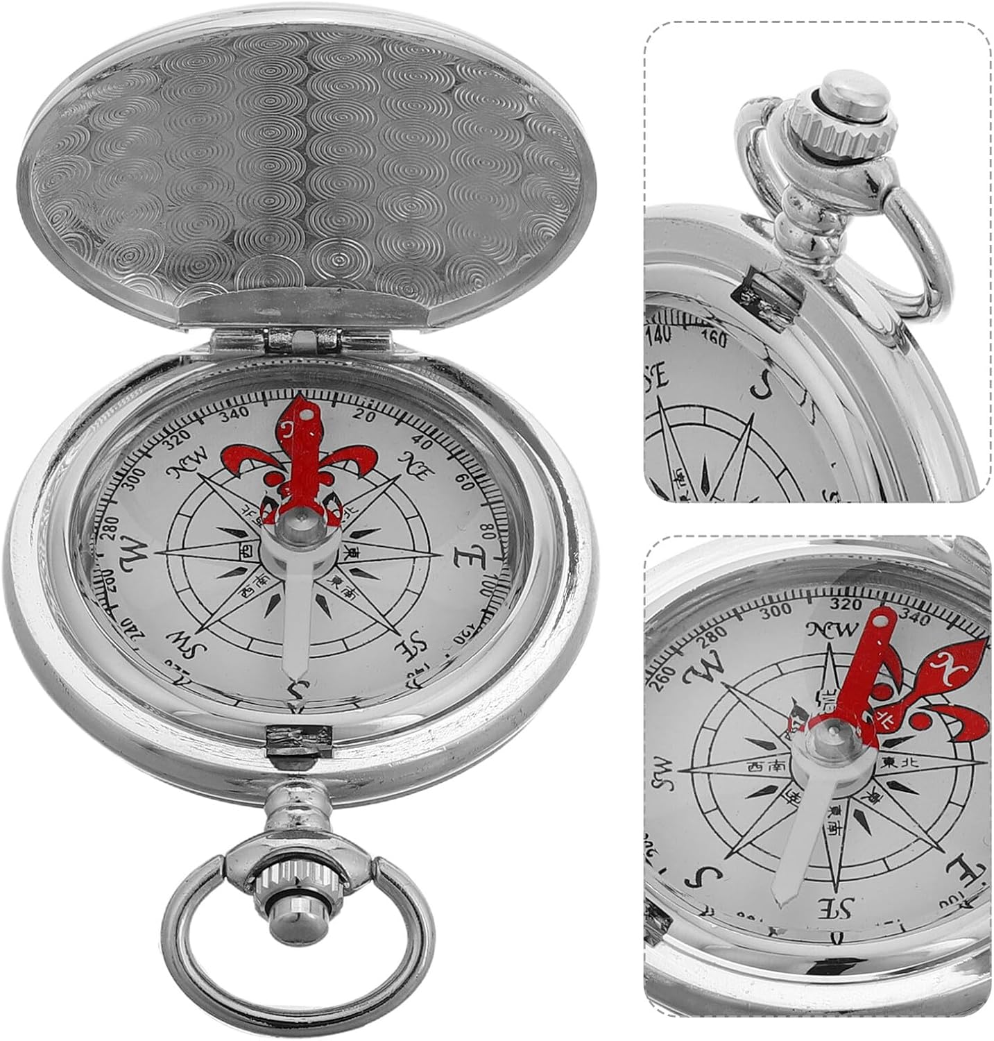 Skiennix Luminous Pocket Watch Compass - Vintage Flip Cover for Outdoor Navigation | Silver Zinc Alloy