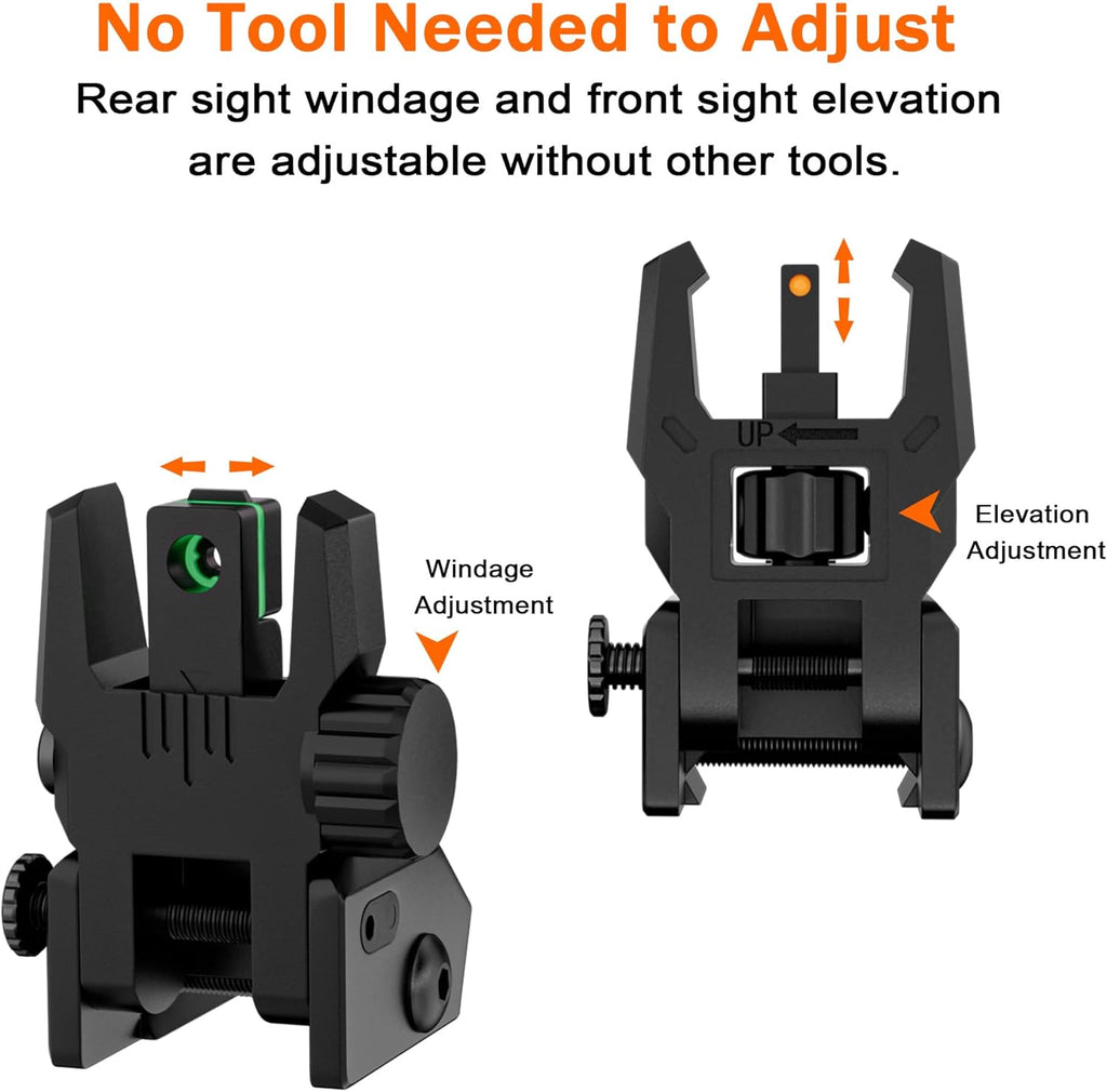 Skiennix Fiber Optic Sights - Adjustable Flip-Up Front & Rear Sights with Red/Green Dots | Tool-Free Setup
