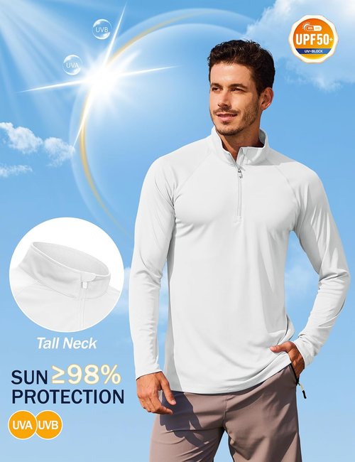 KINSWT Men's UPF 50+ Sun Shirt - Lightweight Long Sleeve 1/4 Zip with SPF UV Protection | Quick Dry Golf Shirt