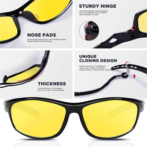 RIVBOS Night Vision Driving Glasses Anti Glare HD Yellow Tinted Sunglasses for Men Women RB833