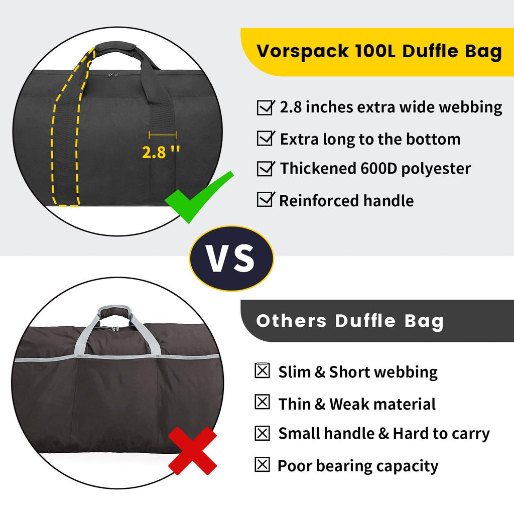 Vorspack Extra Large Duffle Bag for Travel - 200L Duffel Bag for Men Gear Bag for Storage Foldable Weekender Bag for Overnight Camping - Black