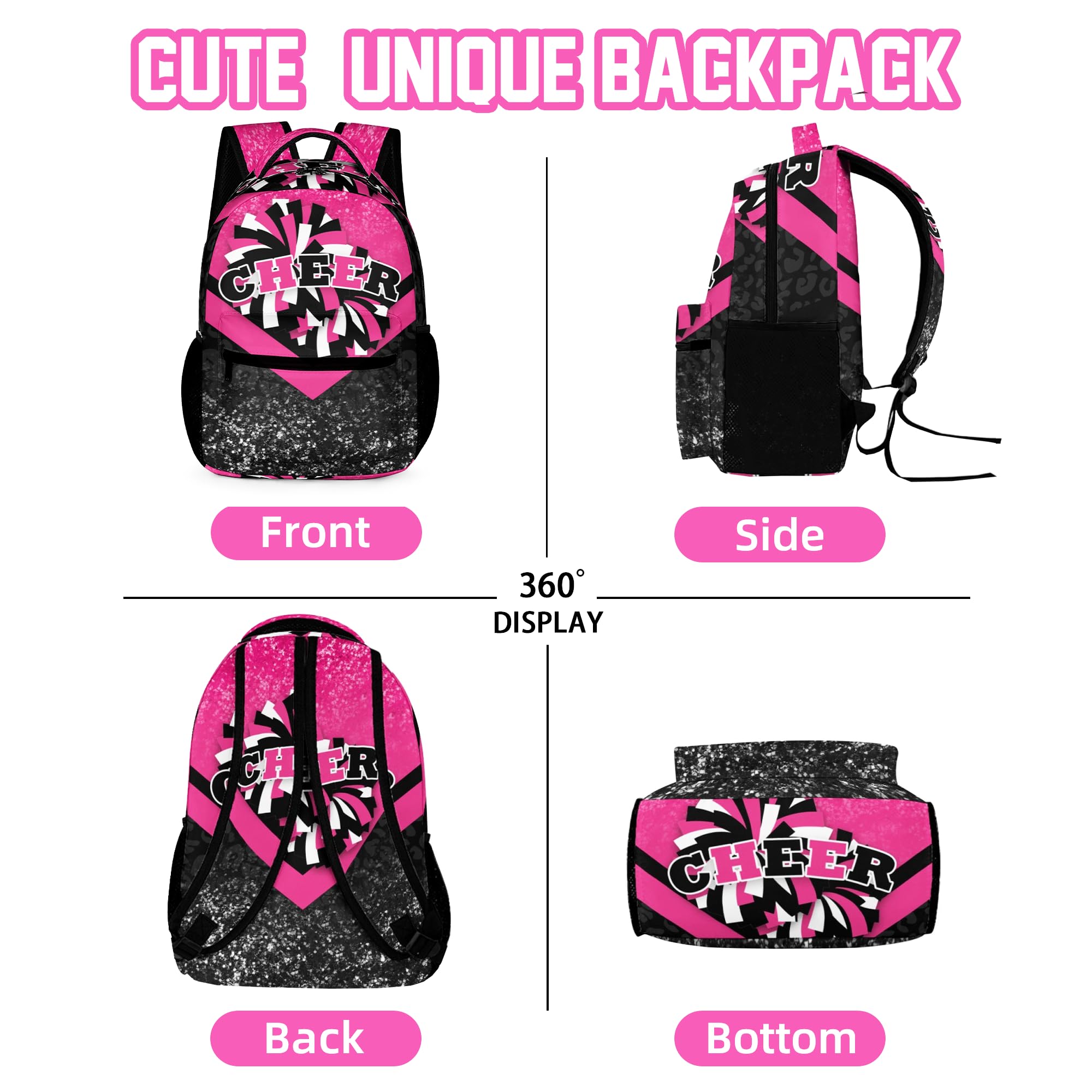 SKYIGC Cheer Backpacks for Cheerleaders, Cheerleading Backpack 16.5in, Cheerleader Gifts for Team (Rose&Black)