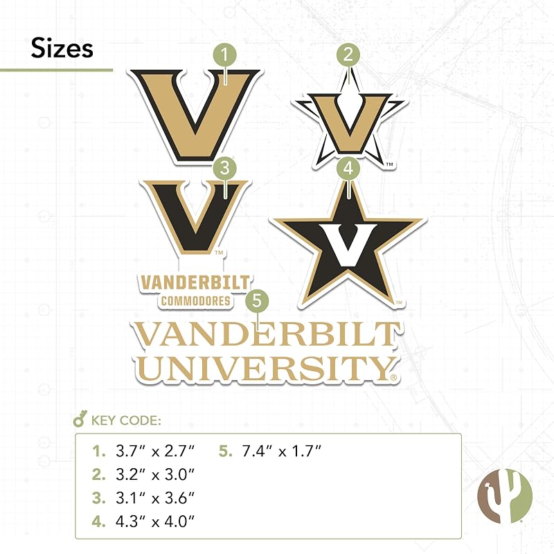 Vanderbilt Commodores Sticker Decal Sheet | Desert Cactus Official Licensed