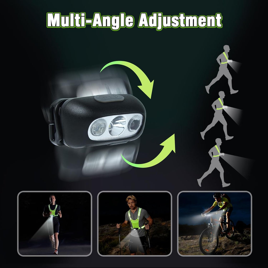 Skiennix Reflective Running Vest - 3-Mode Motion Sensor Lights & Adjustable Tilt | 360° Visibility, Green