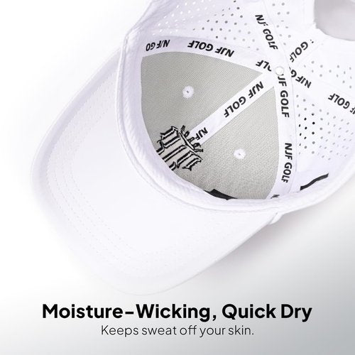 NJF Golf Adjustable Golf Hat Women, Breathable Golfing Cap with Tee Holder & Magnetic Ball Marker, High Ponytail Hats for Women, Lightweight with UPF UV Sun Protection, Golfing Sports Hat, White