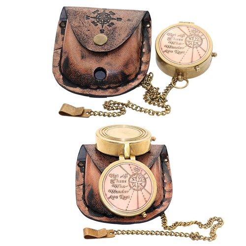 Brass Compass 'Not All Those Who Wander are Lost' Personalized Compass with Leather Case - Inspirational Compass for Wanderer Traveler Graduation Gift Birthday Gift Travel Gift