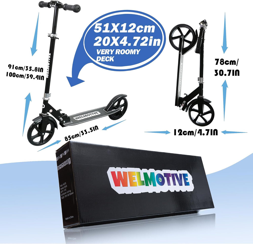Skiennix Kick Scooter - Adjustable Handlebars & Rear Brake | Foldable Big Wheel Design for Kids & Teens