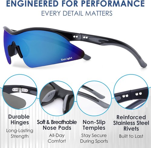 GoLight Polarized Sports Sunglasses - UV400 Anti-Glare, Lightweight Wraparound Design for Men & Women