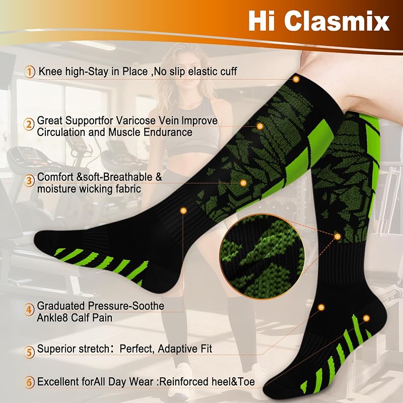 Compression Socks for Women & Men 20-30mmHg Knee High 6 Pairs Multi Stripe 02+Large-X-Large