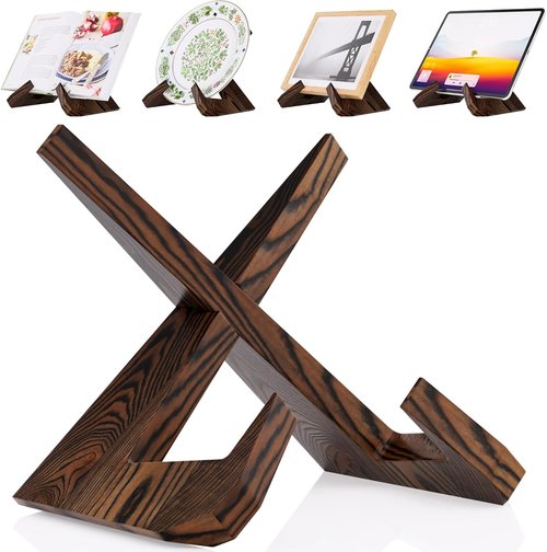 Cookbook Stand by Rustic Brown | Kitchen Counter Holder for Echo Show 15 & 21, iPad, Recipes