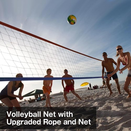 Volleyball Net Outdoor Indoor with Upgraded Weather Resistance Steel Cable Pro Volley Ball Net Replacement,Portable for Backyard,Pool,Beach,School,Official Size 32x3FT(Net Only) (Red/Blue)