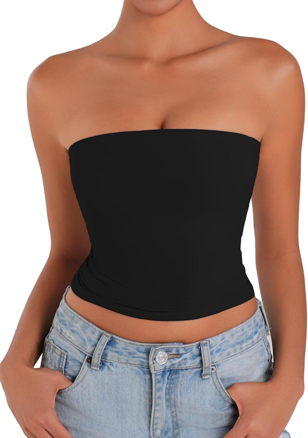 Sunzel Strapless Tube Top - Double Lined Sleeveless Crop Top for Summer Layering | Stylish Bandeau Design