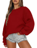Red Medium LOMON Womens Crewneck Oversized Fleece Sweatshirt