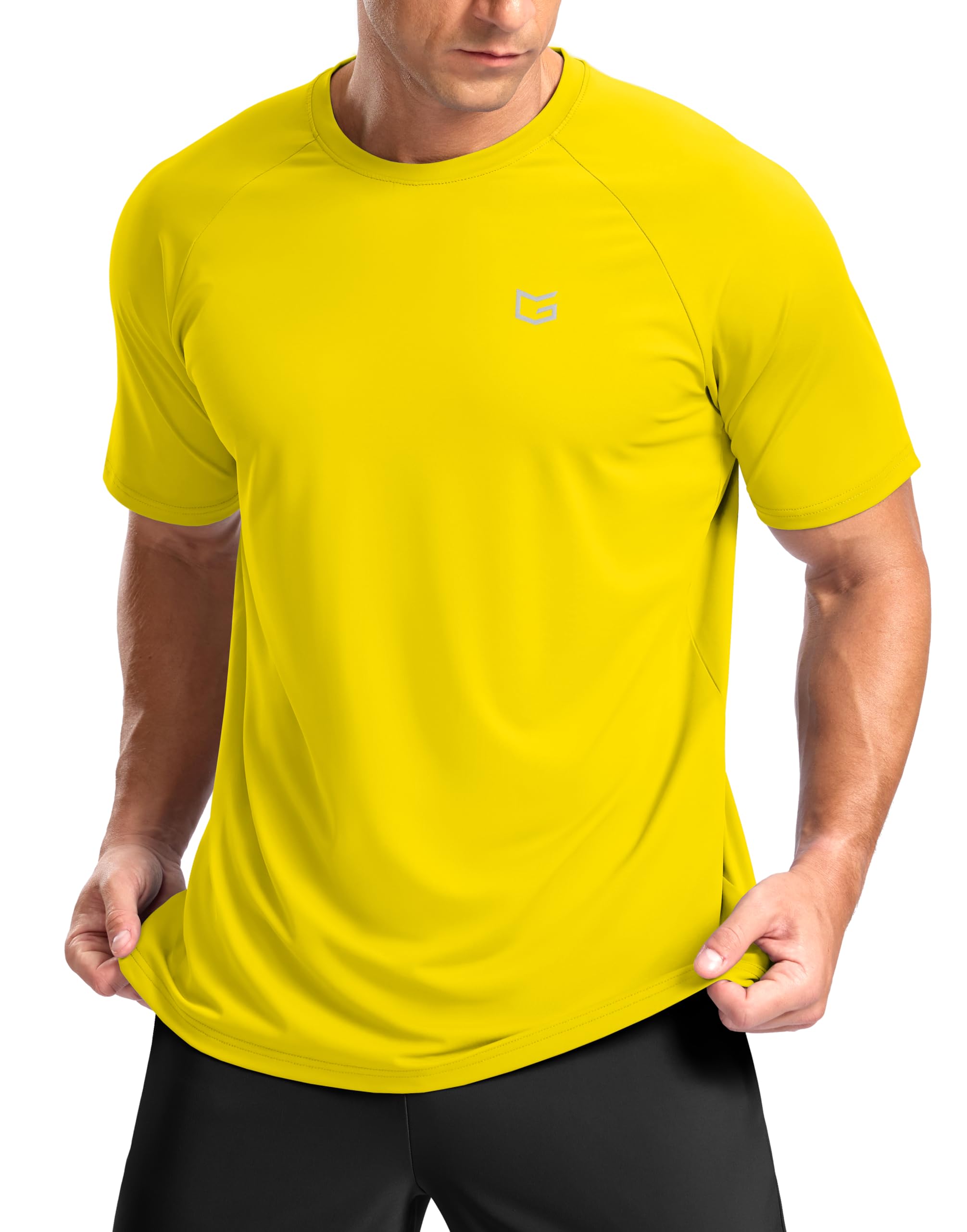 G Gradual Men's Athletic Workout T-Shirts Moisture Wicking Cooling Running Shirts Short Sleeve Performance Tee for Gym Tennis(Yellow,3XL)
