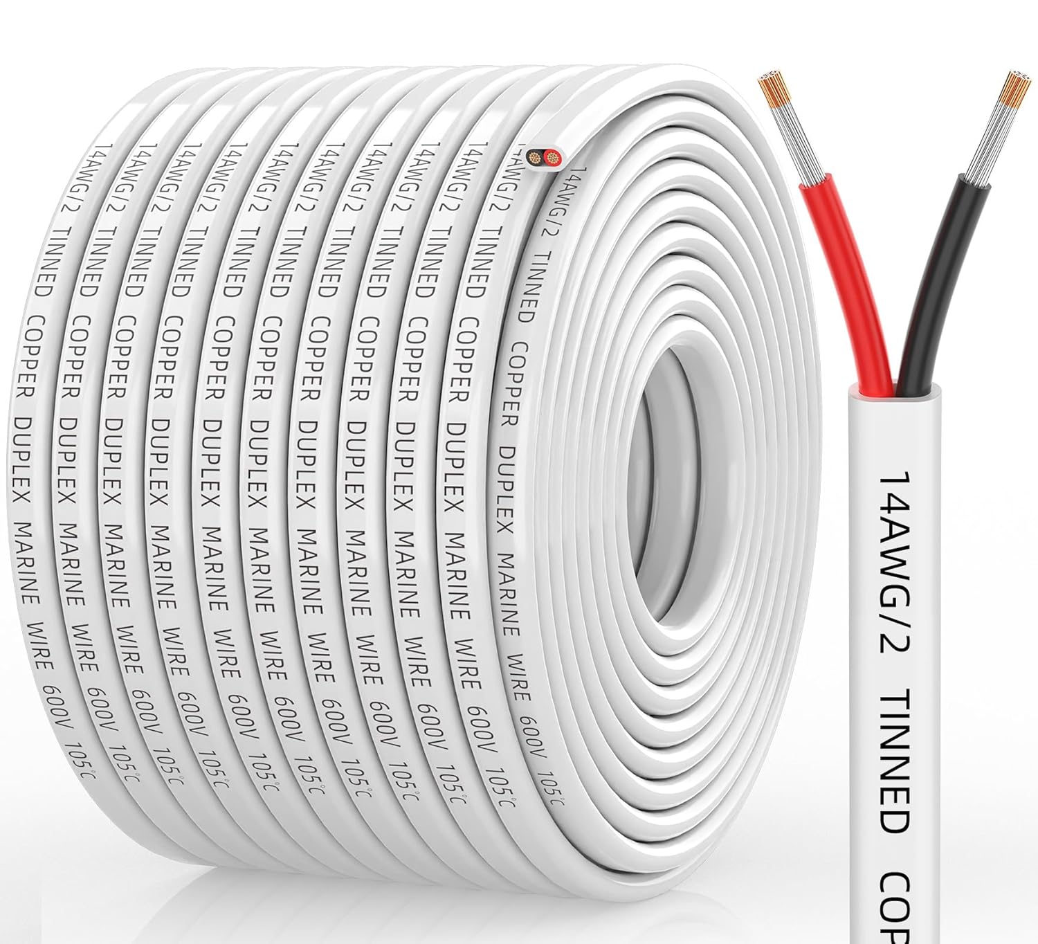 CONEPY 14 Gauge Marine Wire - 14/2 Duplex Marine Grade Cable | IP68 Waterproof Tinned Copper (100FT)