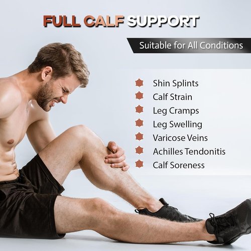 Copper Calf Compression Sleeves - High Stretch Anti-Slip Grip | Breathable Footless Design for Runners & Travel (1 Pair)