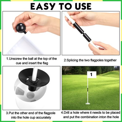 Lenwen 6 Set Golf Flagstick Golf Pin Flag Hole Cup Set Putting Green Poles Nylon Practice Portable Putting Green Gifts for Yard Backyard Garden Driving Range(3ft,Simple)