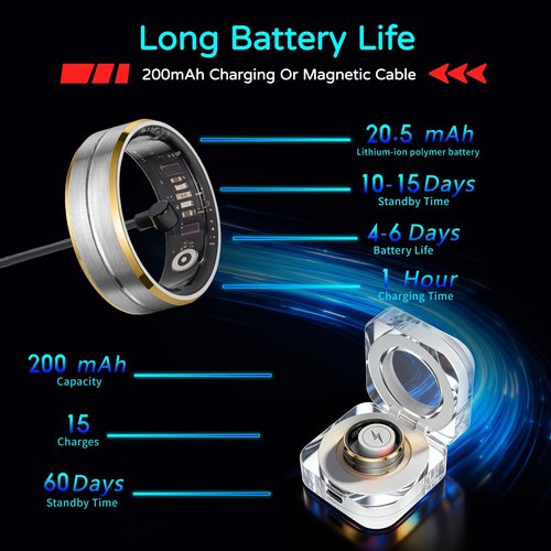 AMOVAN Smart Ring for Women Men, Tungsten Steel Fitness Tracker Ring with Sleep Monitoring, Heart Rate, Step Counting, IP68 Waterproof for iPhone and Android, No Subscription Fee (Black-Gold,#10)