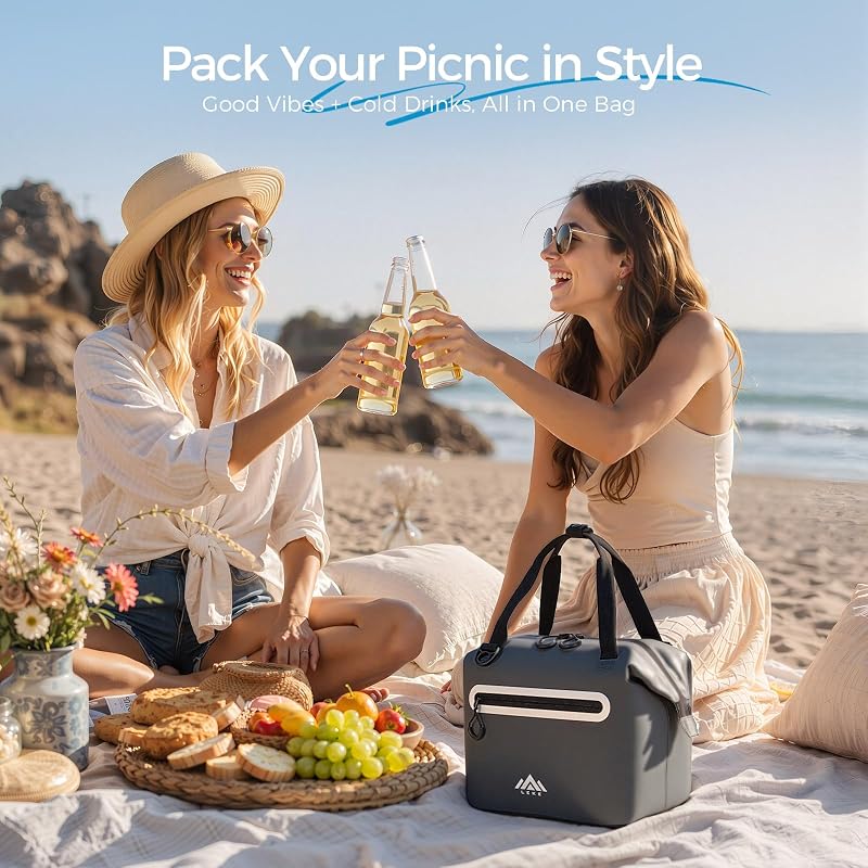 Grey Small Soft-Sided Cooler Bag, Insulated Lunch Box, Leak-Proof Portable Lunch Tote