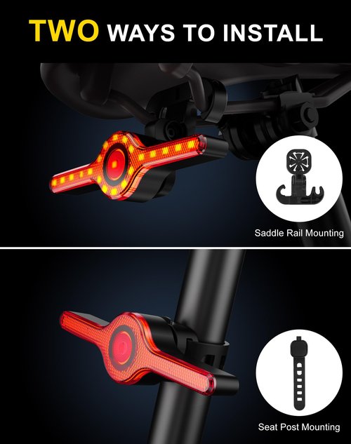 SIUYIU X8 Smart Bike Tail Light USB Rechargeable, 20* LED 300 Lumens Bike Lights for Night Riding, with Turn Signals & Brake Sensing, 9 Modes for Night Riding- Long Lasting Bicycle Lights
