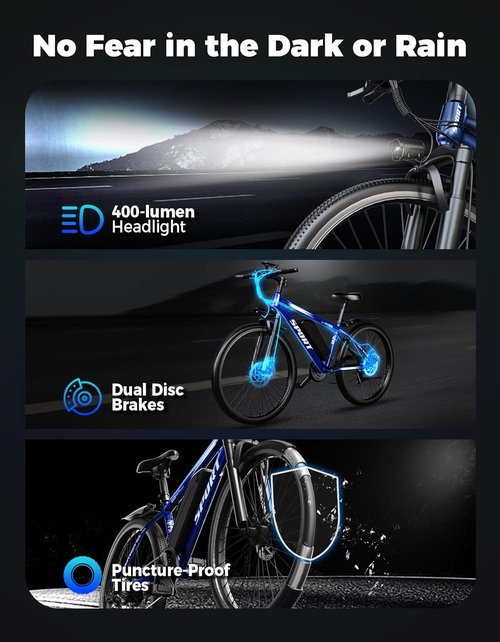 Misodo Electric Bike | 1500W Peak Mountain Ebike with 25 MPH Speed & 65 Miles Range - 26" Removable Battery
