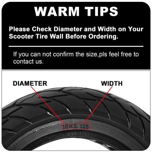 RUTU 10X2.125 Solid Tire,10 Inch Electric Scooter Tubeless Rubber Tires for Self Balancing Scooter Replacment Wheels,Black 2 Pack
