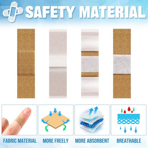 Weewooday 300 Pcs Small Bandages - Bulk Nose Bandages, Fabric, Adhesive, Flexible, Breathable - 0.34 x 1.6, 0.87, 0.94, 1.06, 1.38, 1.5 Inch