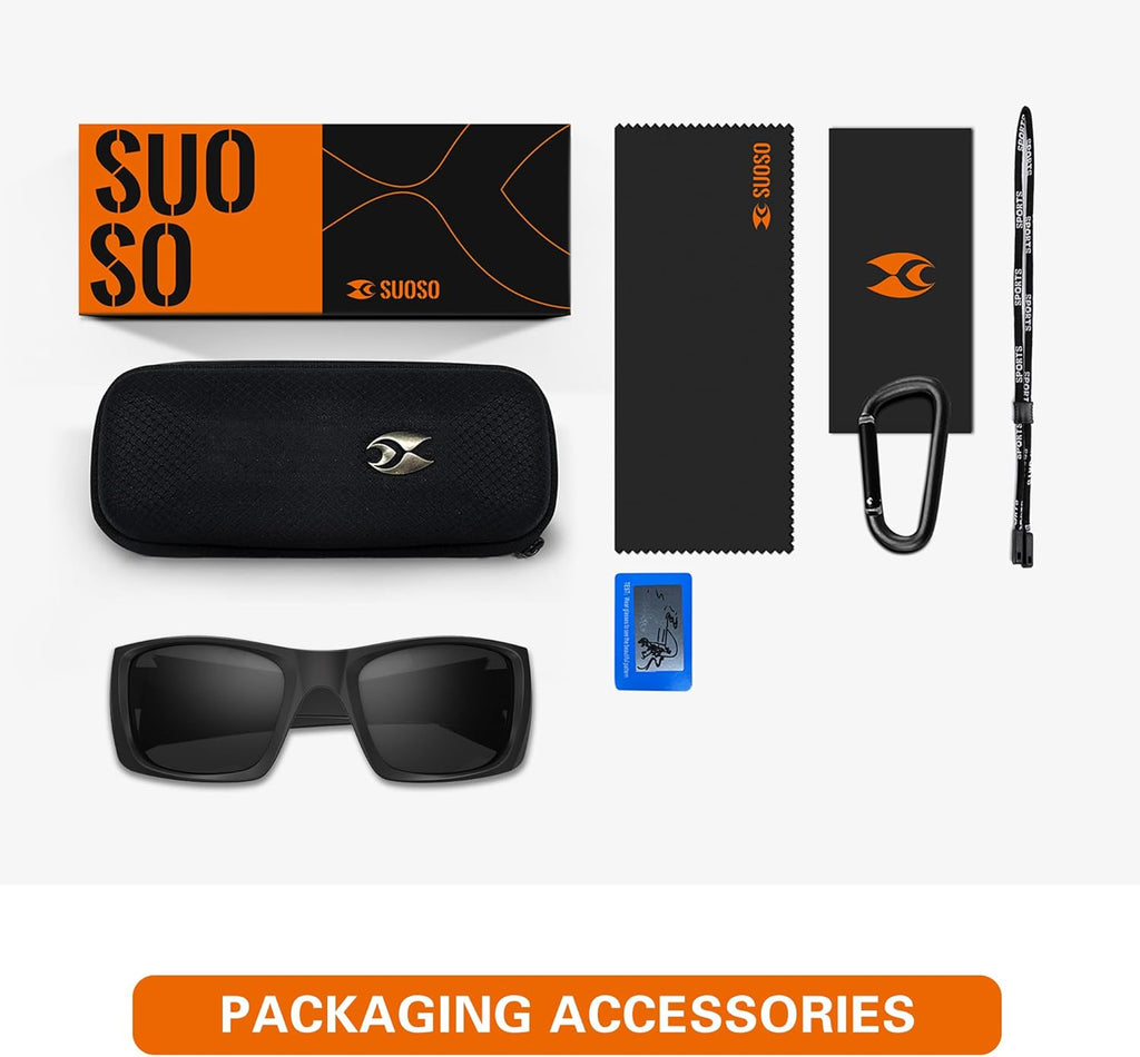 Suoso Polarized Sports Sunglasses - UV400 Protection for Men & Women | Wrap-Around Design for Fishing, Driving, Cycling