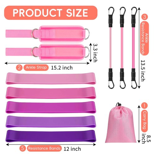11 pcs Ankle Resistance Bands with Cuffs, Glutes Workout Ankle Weights for Women Working Out, Exercise Bands Set with Ankle Straps for Leg Butt Exercise Equipment - Perfect for Home Workouts