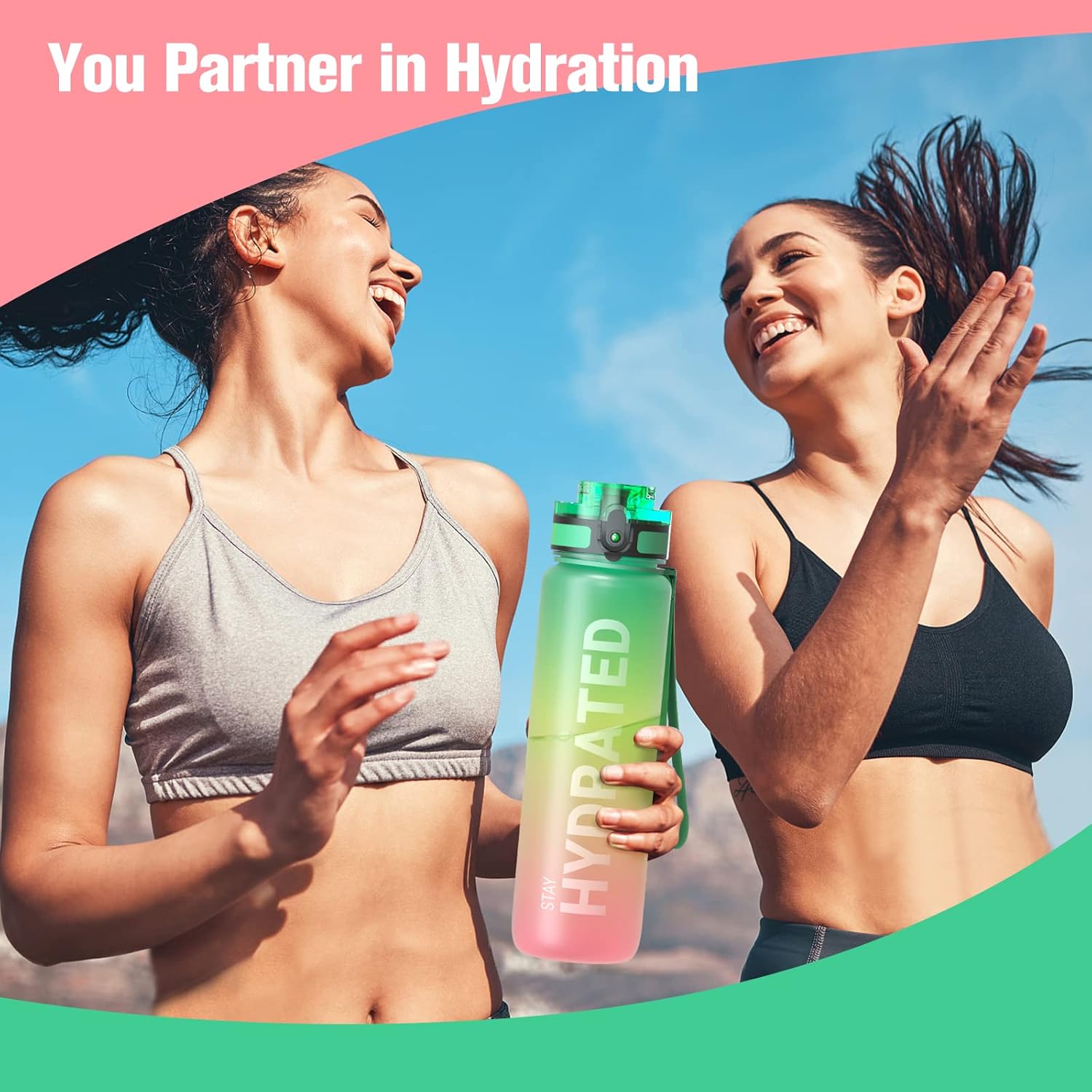 Sahara Sailor Water Bottle - Durable & Leakproof Tritan Design | Motivational Time Marker, BPA Free, 32oz