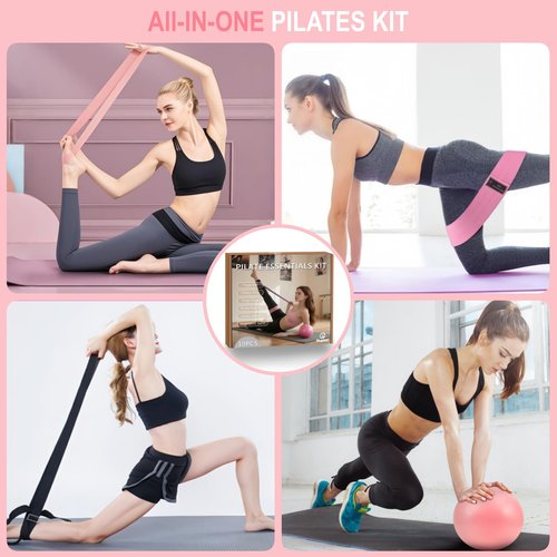 Nuplot Pilates Equipment, Pilates Kit for Home Workouts, Pilates Essentials Kit for Women, Home Pilates Kit with Pilates Ring and Ball Set, Booty Bands, Figure 8 Resistance Band, Yoga Band (Black)