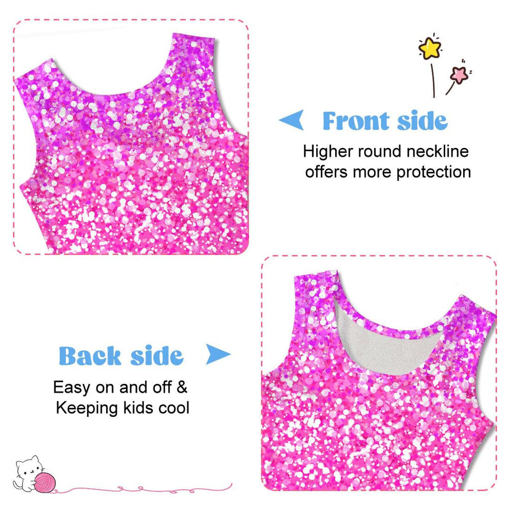 Funnycokid Gymnastics Leotards for Girls Dance Outfits Unitard Sparkly Clothes with Shorts, Diamond Shining Pink Blue, 5-6 Years