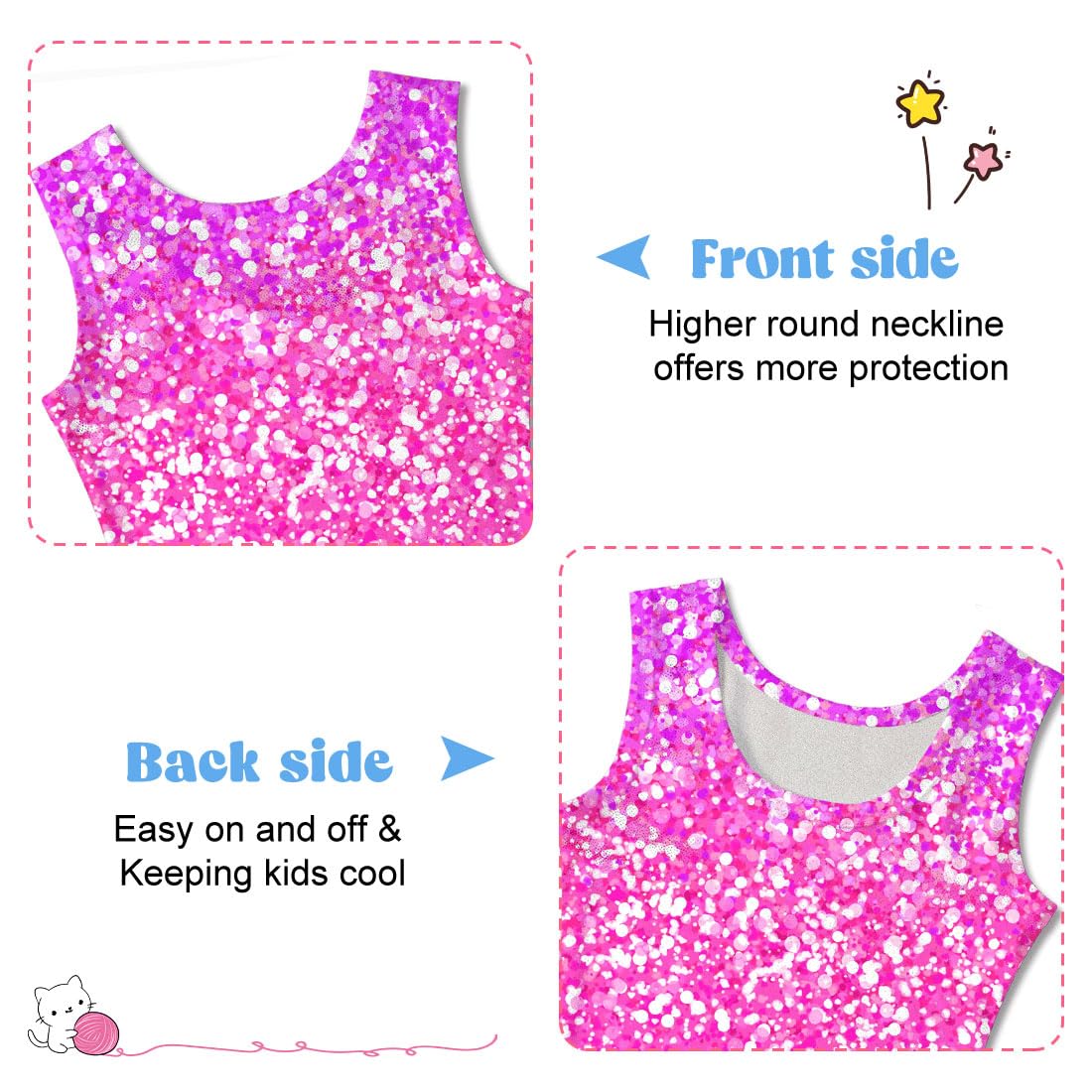 Funnycokid Gymnastics Leotards for Girls Dance Outfits Unitard Sparkly Clothes with Shorts, Diamond Shining Pink Blue, 5-6 Years