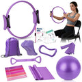 COARVXA Pilates Kit for Women Pilates Equipment Ring and Ball Set Magic Circle Hoop with 5 Resistance Bands Chair Yoga Workouts Starter Set Accessories with 58 Exercise Cards (Purple)