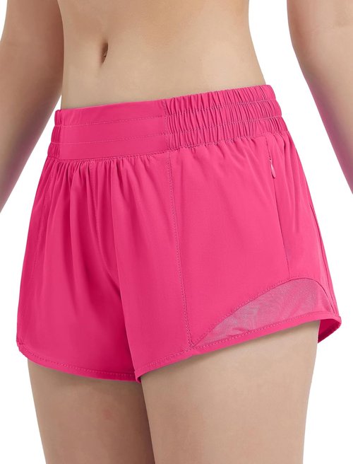EXARUS Girls Athletic Shorts - Lightweight Running & Workout with Liner Zip Pocket | Sizes 2.5"/4" for Ages 6-12