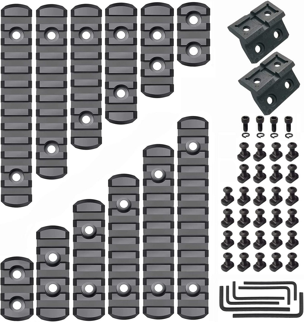 Picatinny Rail - 3, 5, 7, 9, 11, 13-Slot Mlok Polymer Section with Offset Mount, T-Nuts & Allen Wrench