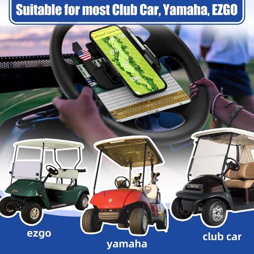 CartClan Golf Cart Steering Wheel Cell Phone Mount, Flip Up Phone Holder for Golf Cart Steering Wheel, Suitable for Club Car/EZGO/Yamaha Models, Mobile Phone Mount Wide 2"-3.5"