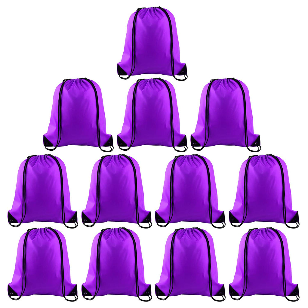 KUUQA 12 Pcs Drawstring Backpack Bags Sport Gym Sack Cinch Bags Bulk for School Traveling and Storage (Purple)