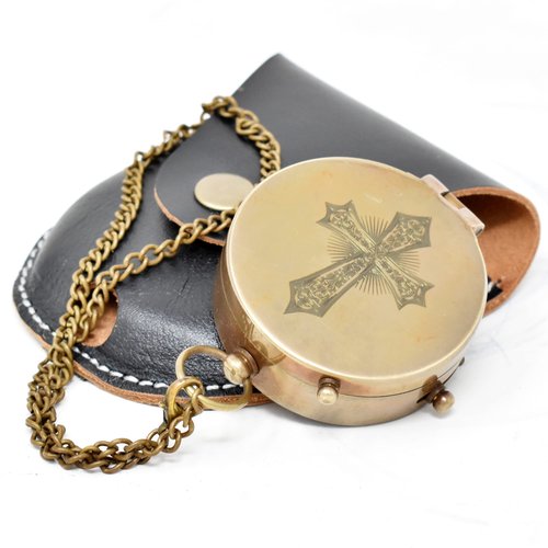 A S Handicrafts Engraved Compass, Confirmation Gift Ideas, Baptism Gifts Keepsake Compass Cross & Be Strong & Courageous, Confirmation Gift Ideas, Heavenly Gift Of Faith. Missionary, Birthday Gift,