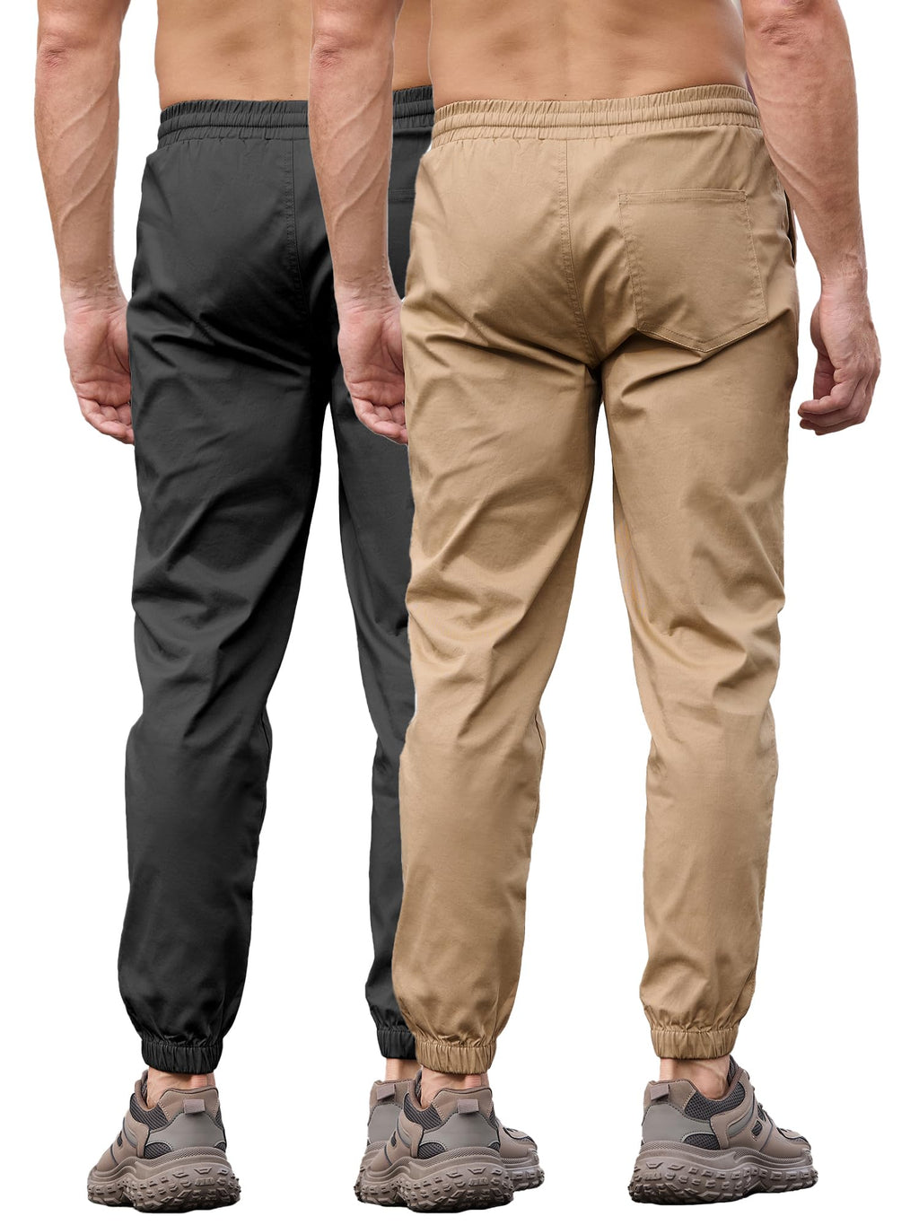 PLEPAN Mens Casual Cargo Joggers - Cotton Drawstring Chino Pants Hiking Outdoor Twill Track Jogging Sweatpants