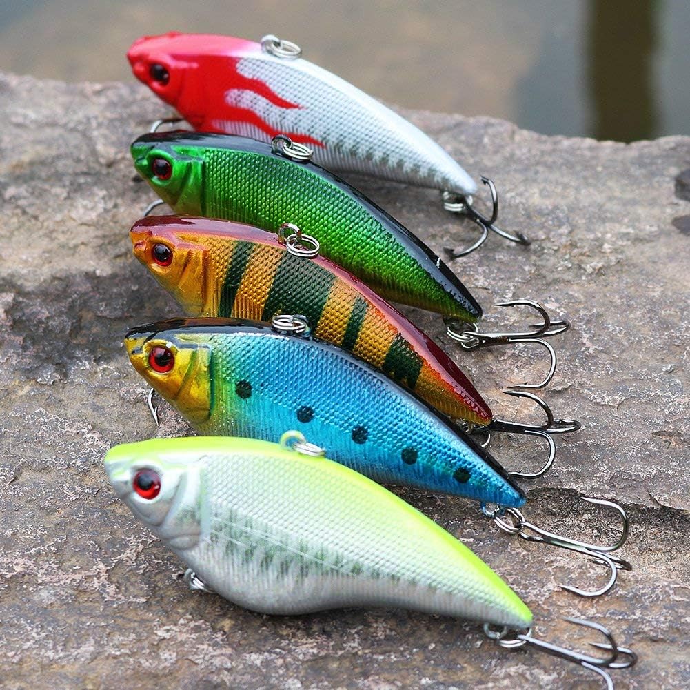 Sougayilang Fishing Lures - Life-Like Minnow VIB Hard Bait with Treble Hook | Perfect for Bass, Trout, Walleye