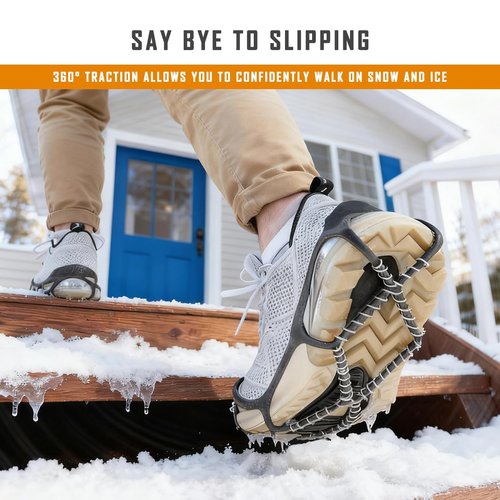 MATTISAM Ice Cleats for Walking on Ice Snow Grips Crampons Traction for Shoes Boots, Anti-Slip Portable Flexible Footwear for Climbing Hiking Fishing Outdoor Running with Storage Bag and 2 Straps