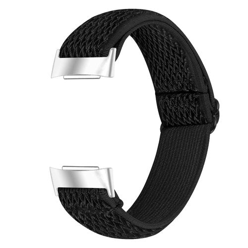 T-BLUER Stretchy Strap Compatible with Fitbit Charge 5, Soft and Adjustable Elastic Bracelet, Woven Nylon Sports Bracelet for Men and Women, Black
