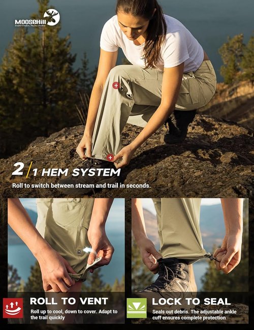 Moosehill Women's Hiking Pants - Lightweight, Quick-Dry, Water-Resistant Cargo | Perfect for All Seasons