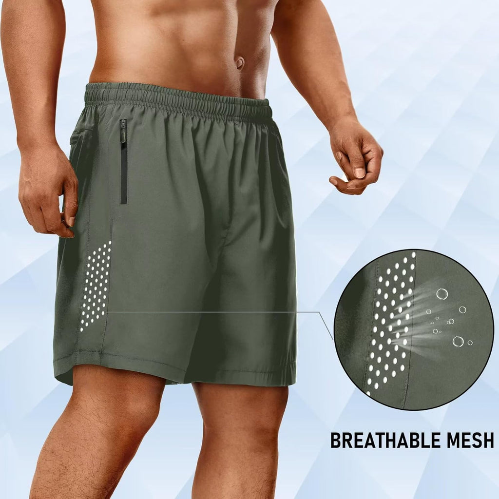 Skiennix Men's Athletic Shorts - Quick Dry 7-Inch Running Shorts with Breathable Mesh & Zipper Pockets